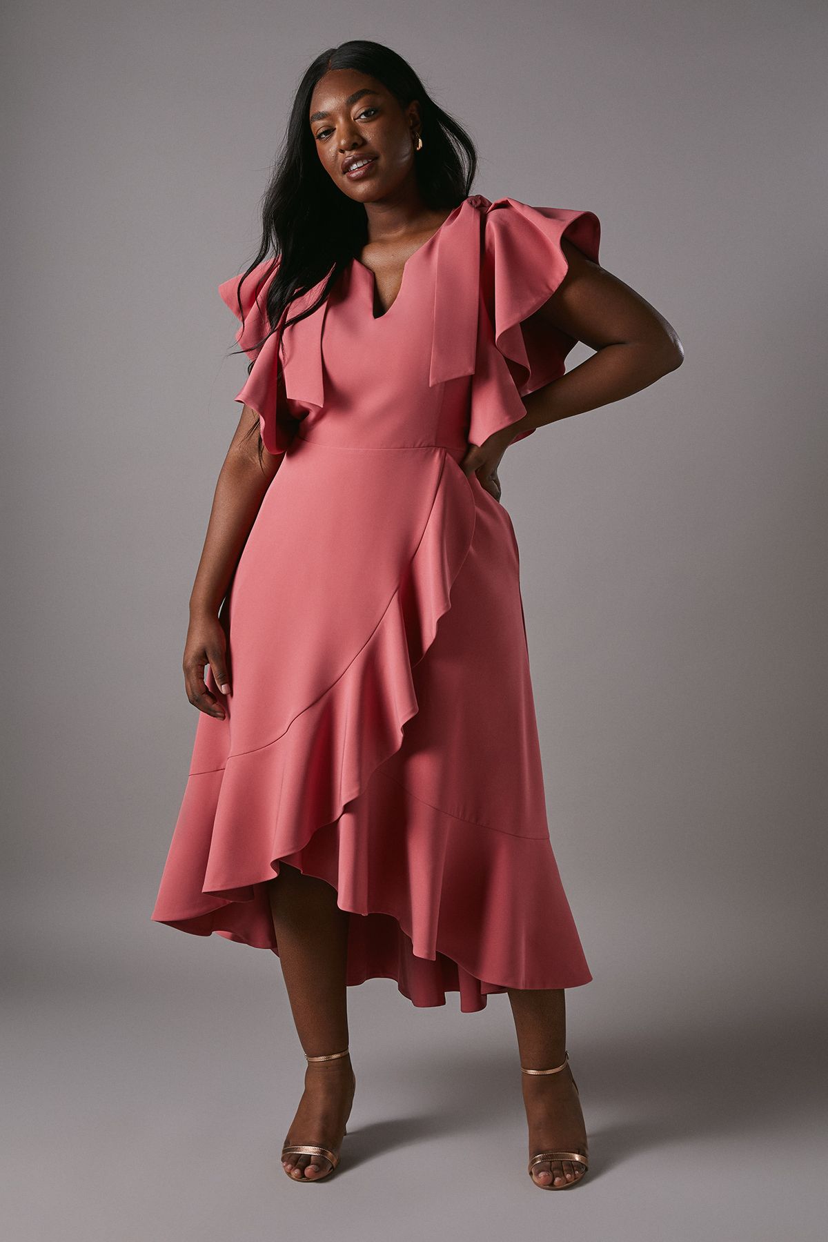 Coast Plus Crepe Ruffle Wrap Midi Dress Blush image 5