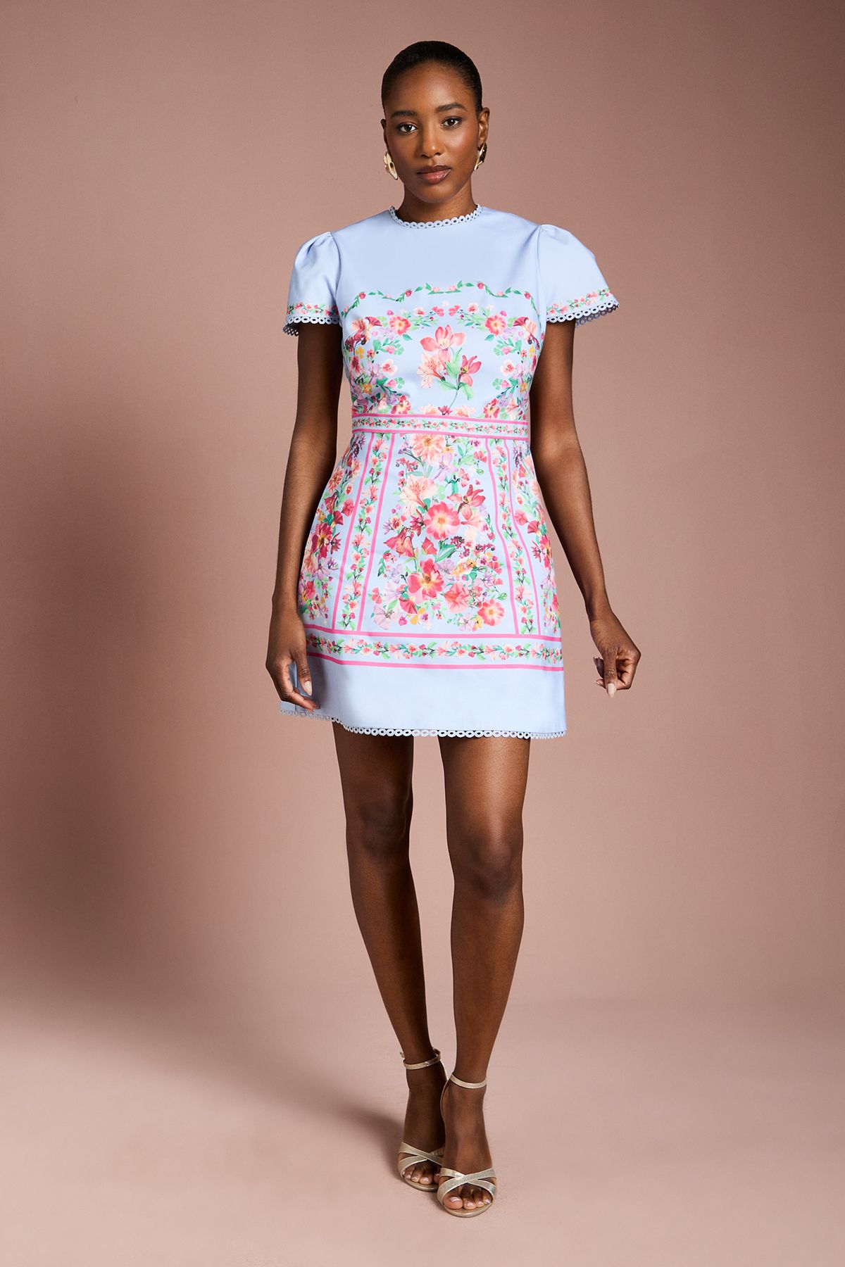 Coast Placement Print Short Sleeve Mini Dress Blue