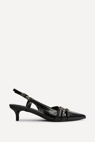 Linzi Retro Black Patent Kitten Court Heels