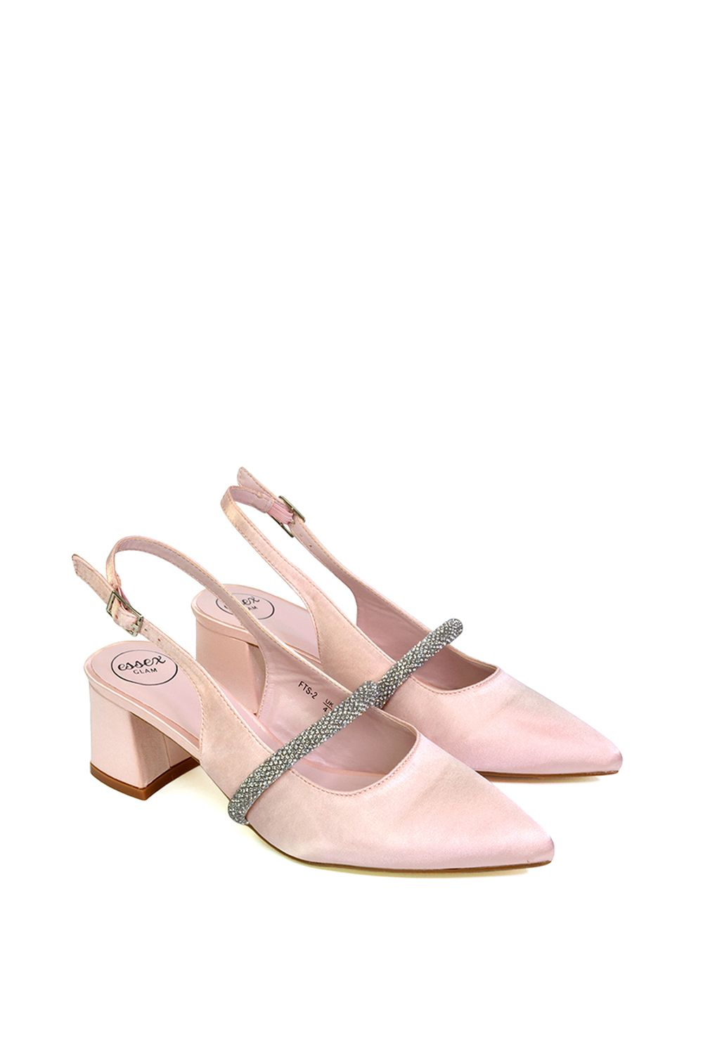 XY London 'Sandie' Sling Back Strappy Pointed Toe Diamante Mid Block Heels image 4