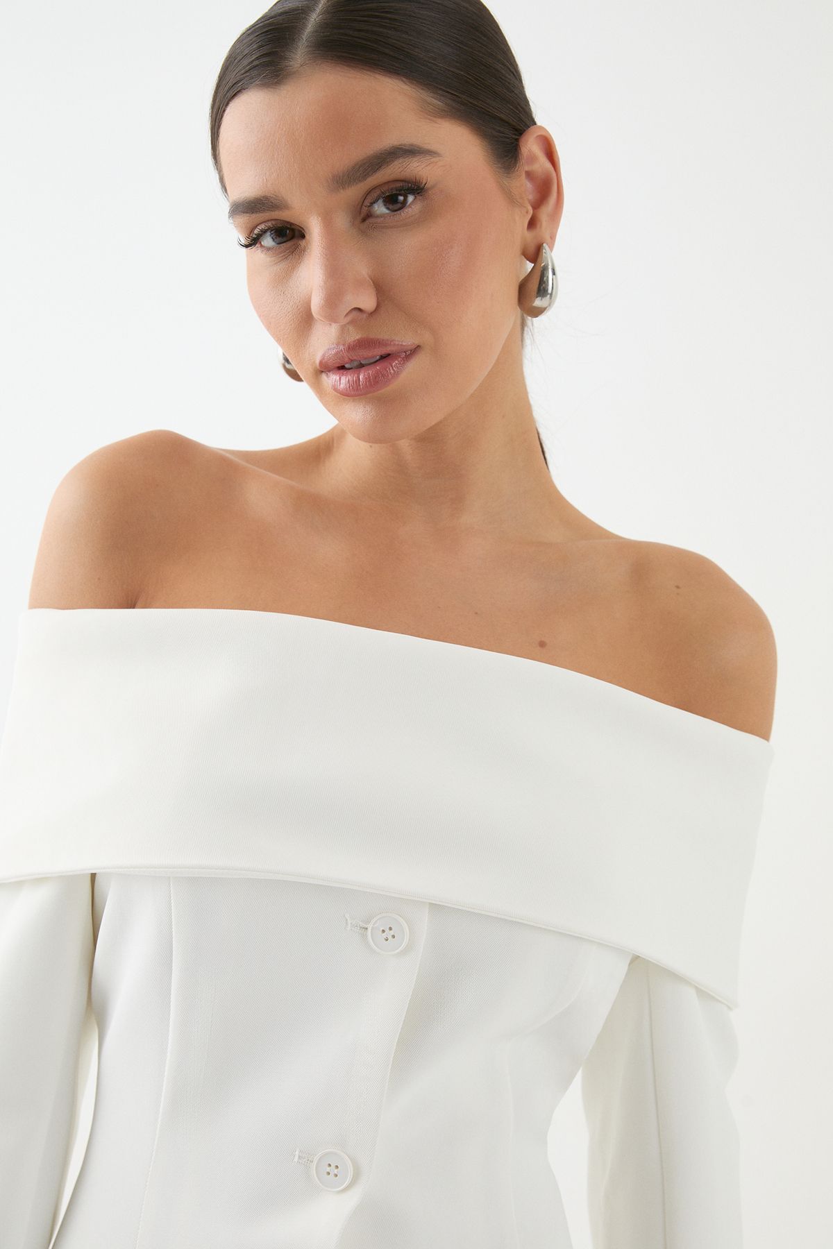 MissPap Tailored Bardot Blazer Mini Dress Ivory image 2