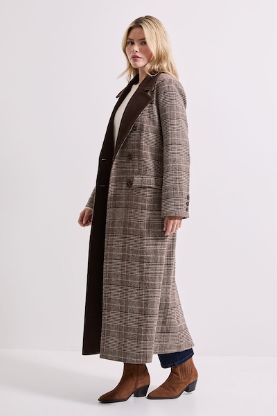 Dorothy Perkins Check Contrast Midi Coat Brown