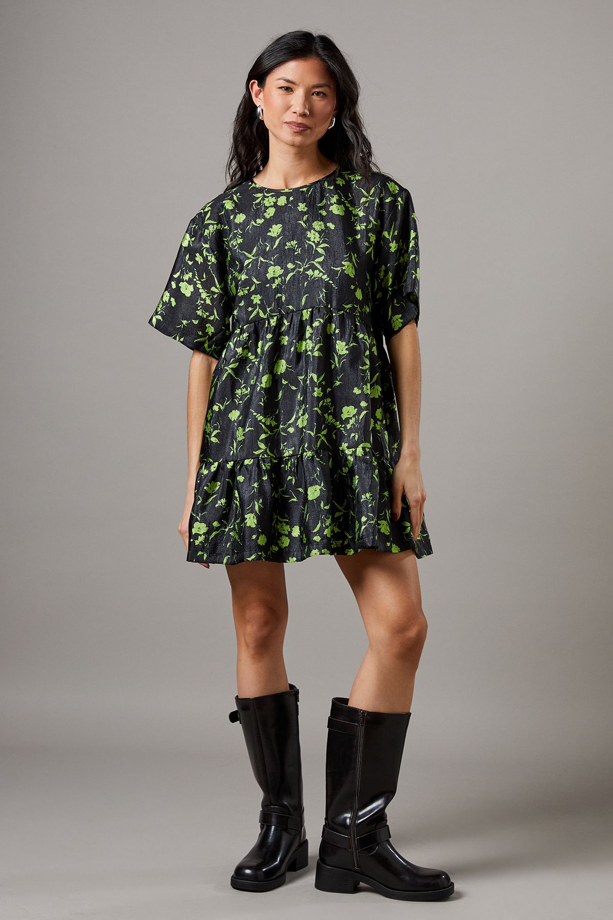 Warehouse Organza T Shirt Smock Mini Dress Lime image 2