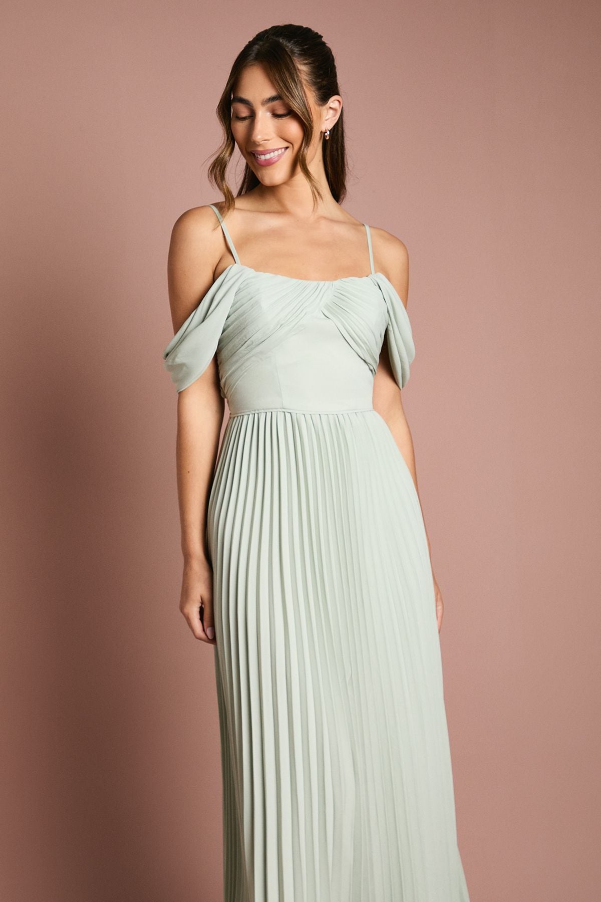 Coast Bardot Pleated Maxi Bridesmaid Dress Sage image 4