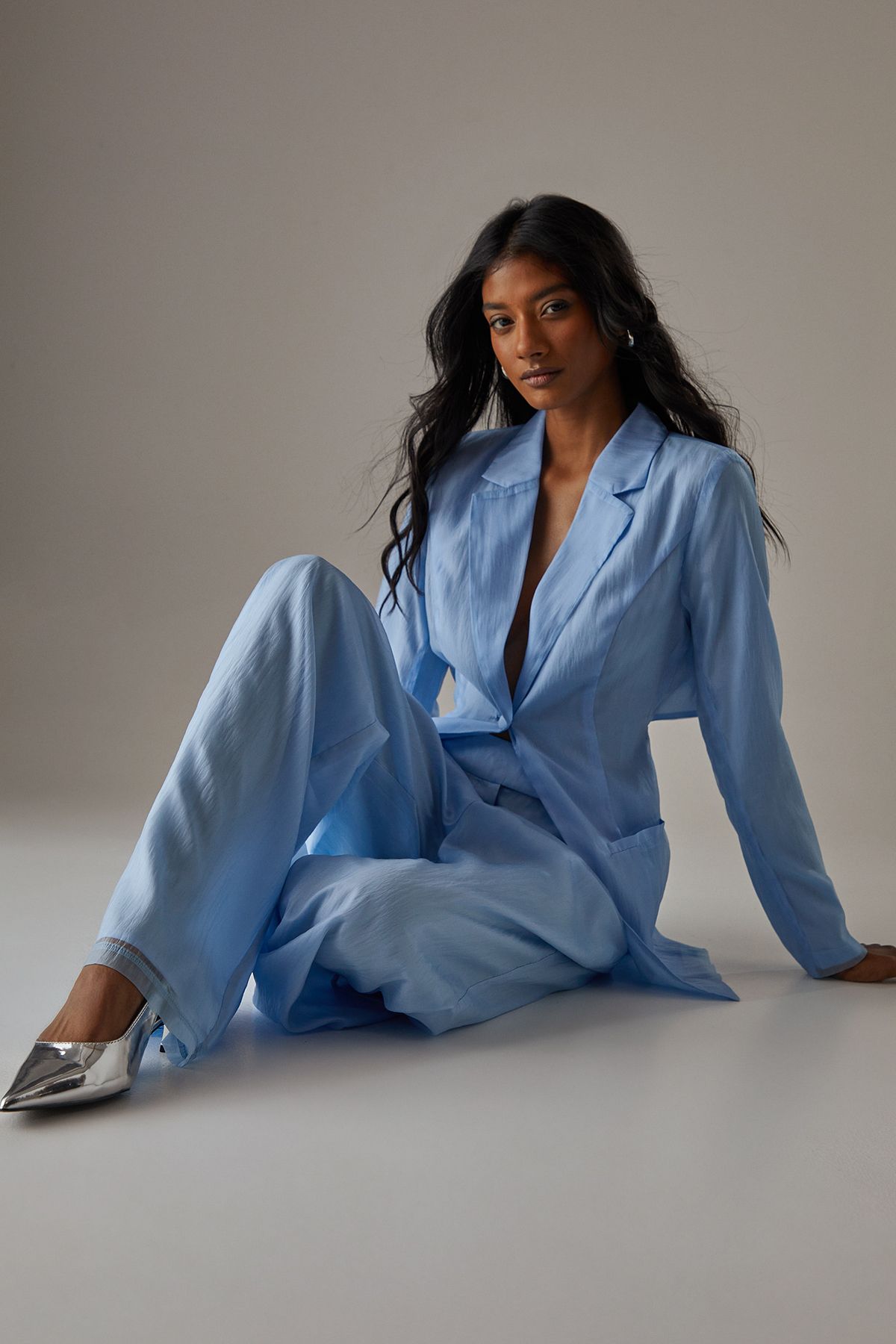 Warehouse Deconstructed Organza open Back Blazer True Blue image 1