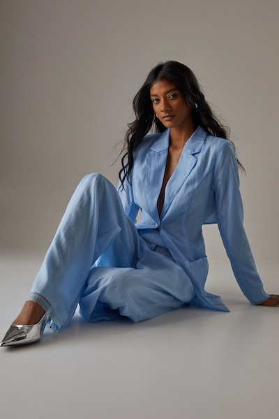 Warehouse Deconstructed Organza open Back Blazer True Blue