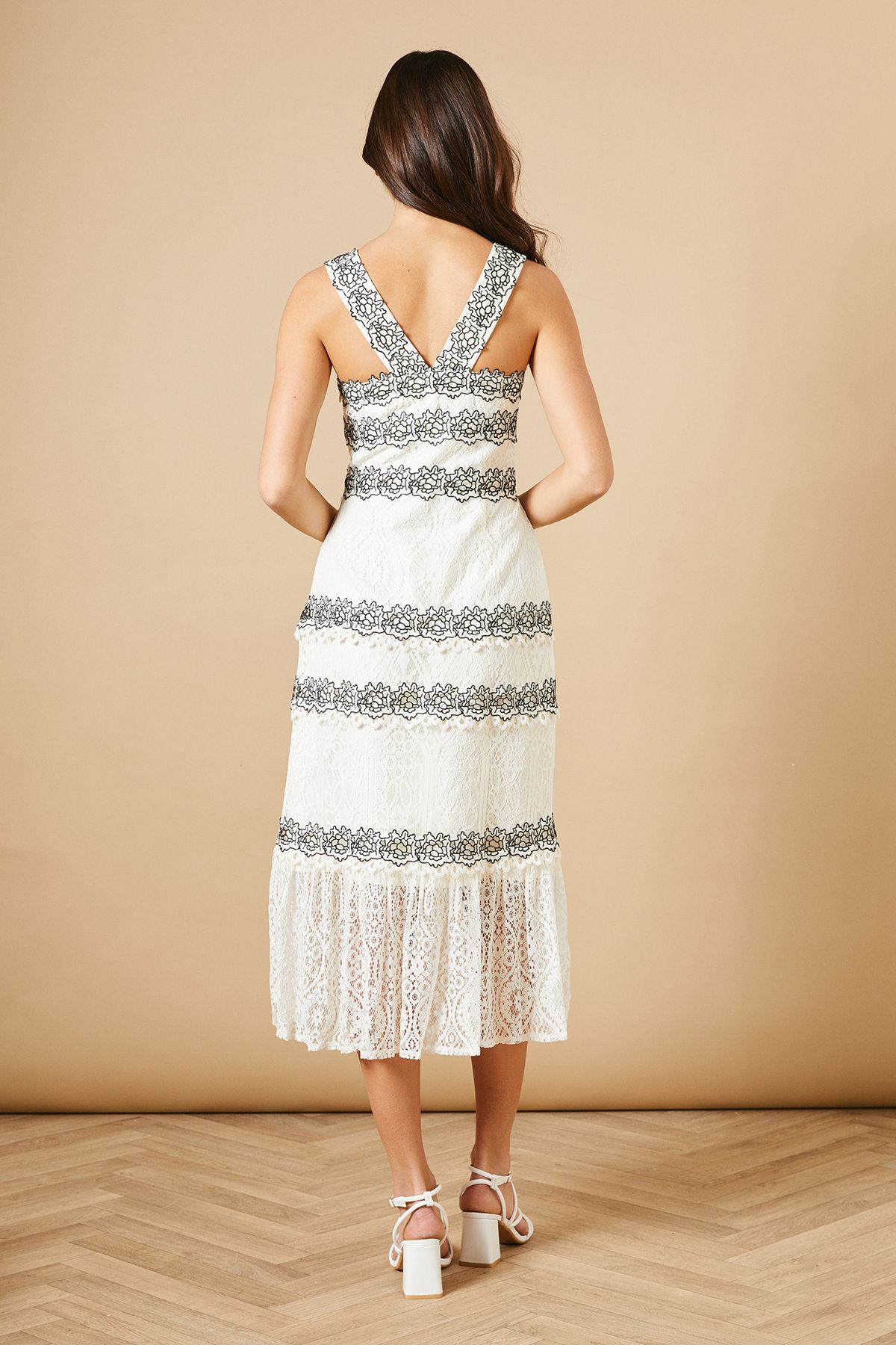 Oasis Contrast Lace Strappy Midi Dress Ivory image 4
