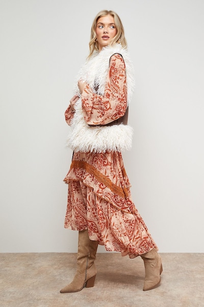 Oasis Printed Lace Detail Volume Boho Maxi Dress Floral