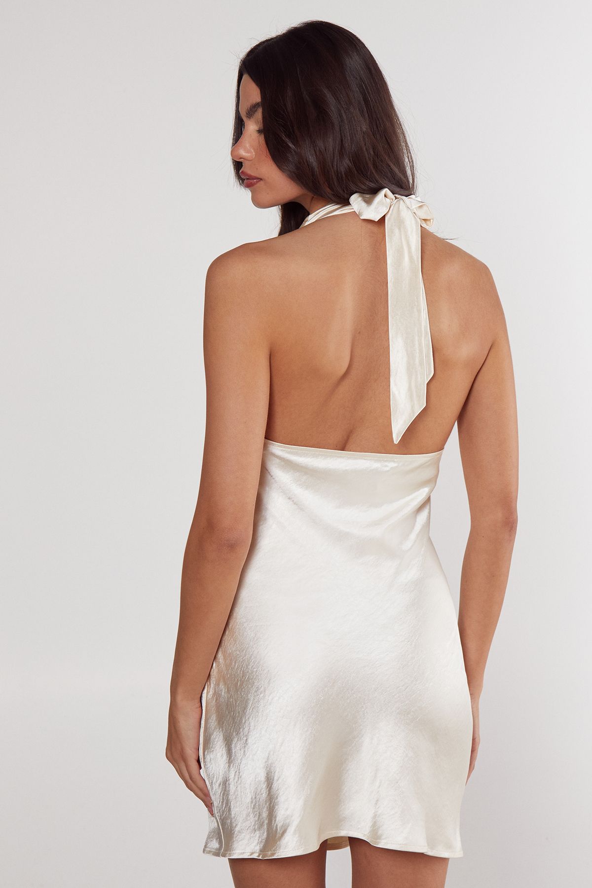 NastyGal Textured Satin Cowl Front Mini Dress Champagne image 5