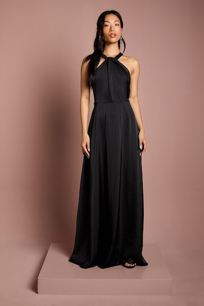 Coast Coast Honoured Twist Halterneck Satin Maxi Bridesmaid Dress Black