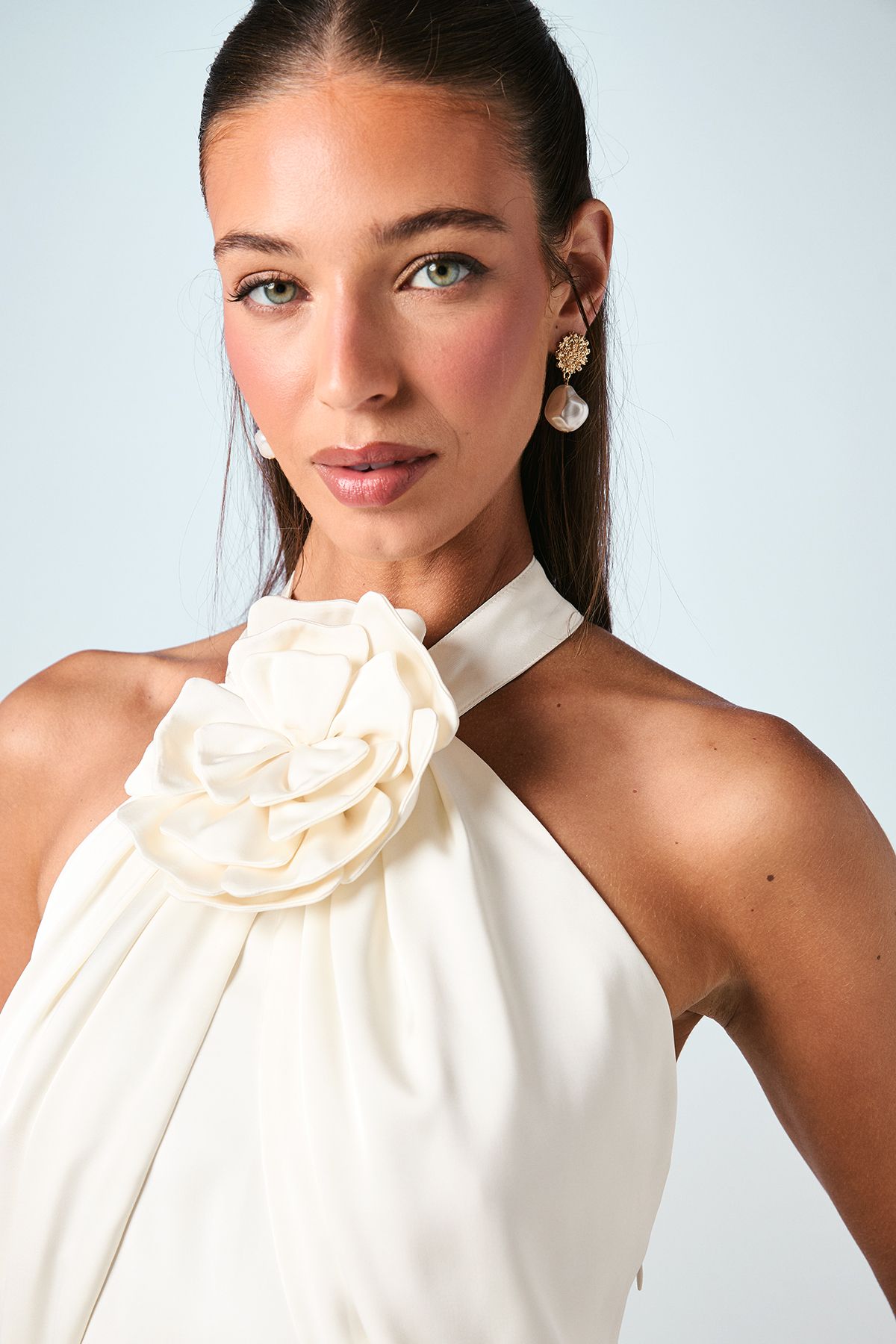 Coast Halterneck Satin Wedding Dress With Flower Ivory image 4