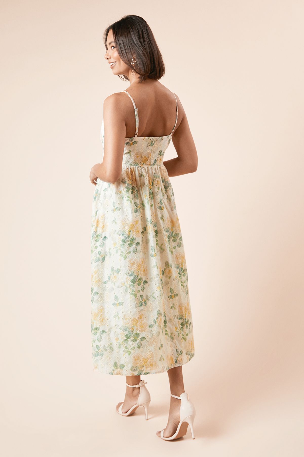 Dorothy Perkins Cutwork  Broderie Ball Strap Detail Wrap Midi Dress Lemon image 3