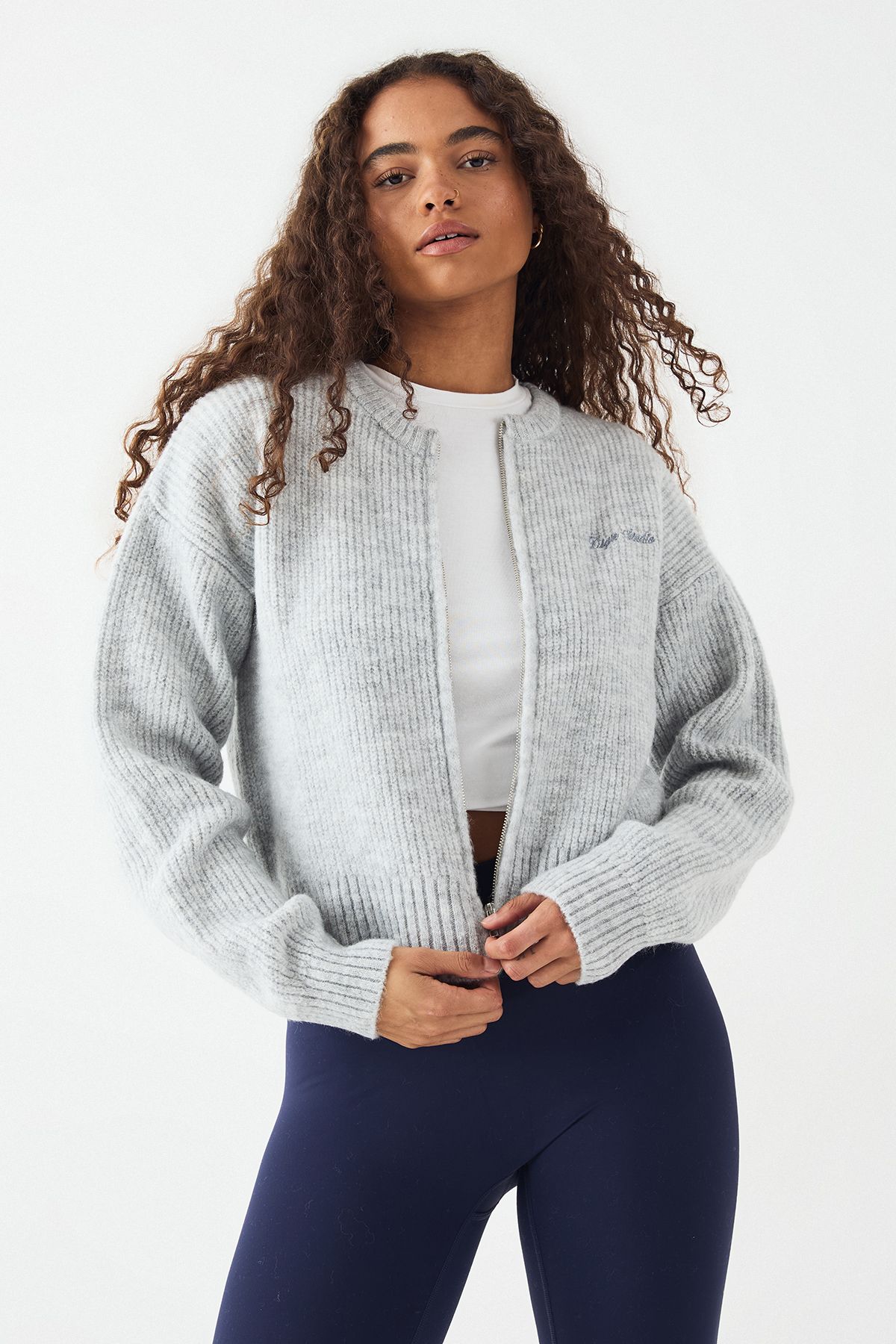 DSGN Studio DSGN Studio Knitted Boxy Zip Through Bomber Ash Grey image 3