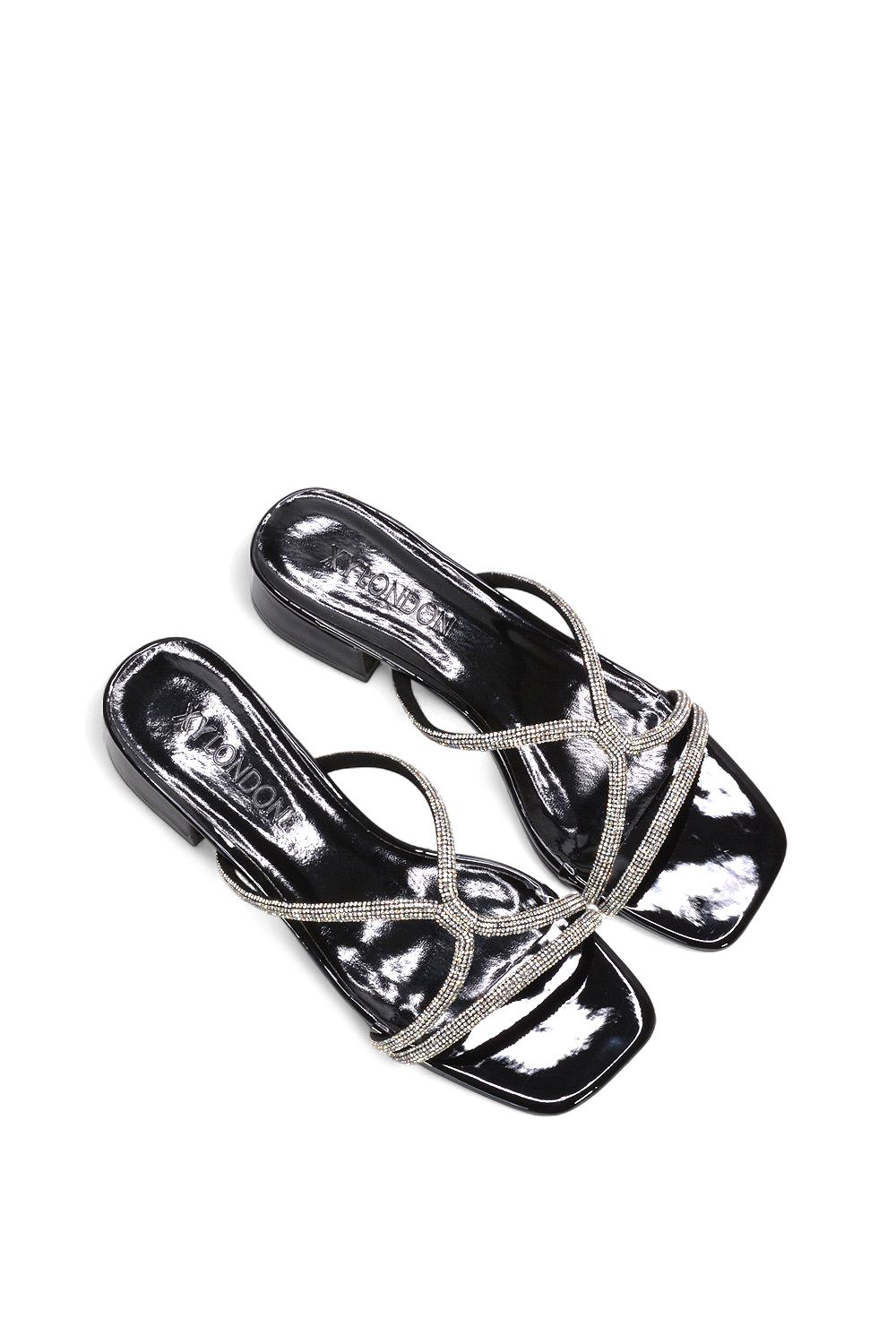 XY London 'Olivia' Strappy Low Block Heel Diamante Sandals With Square Toe image 6