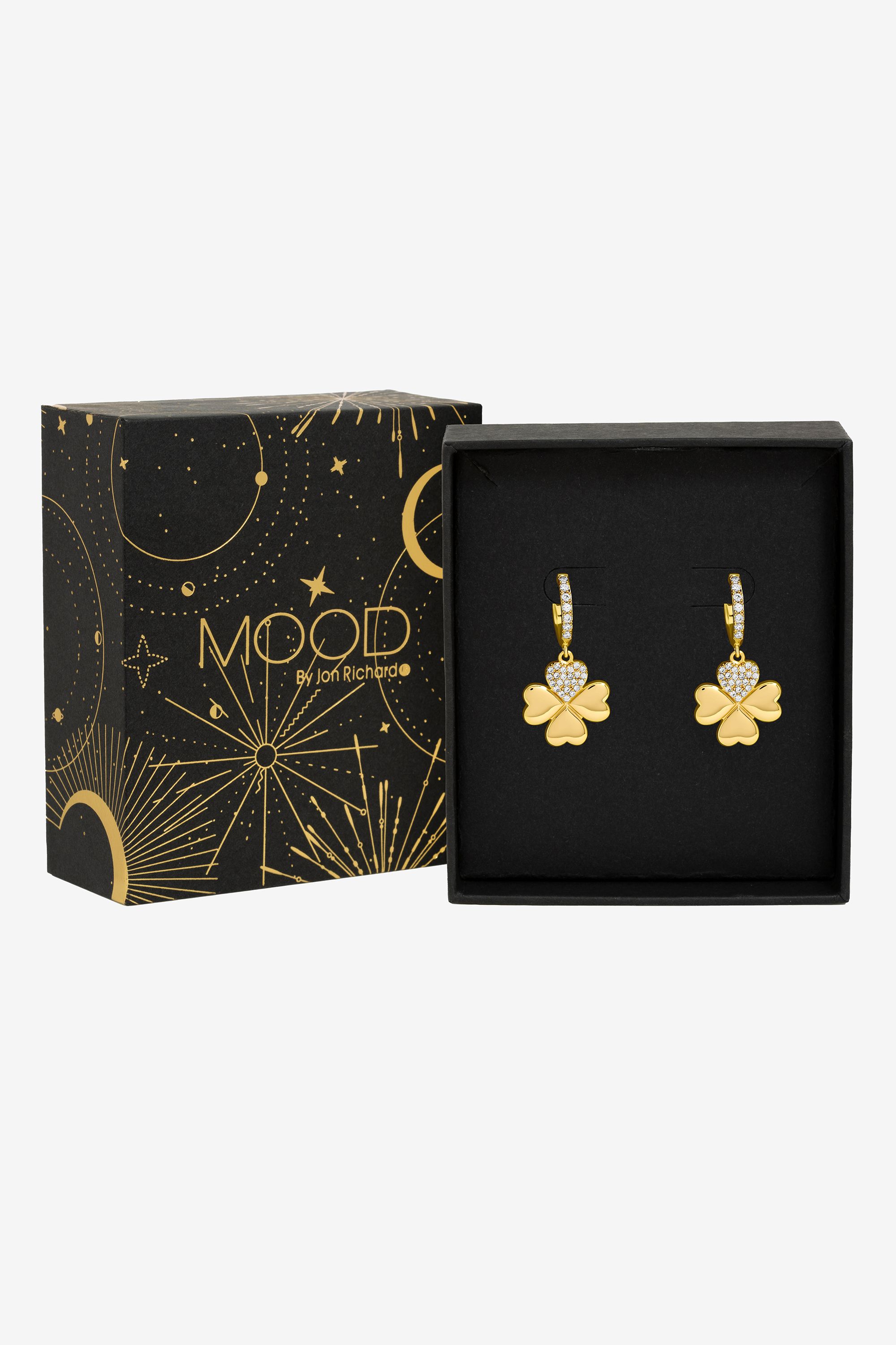 Mood Gold Plated Clover Earrings Gift Boxed image 1