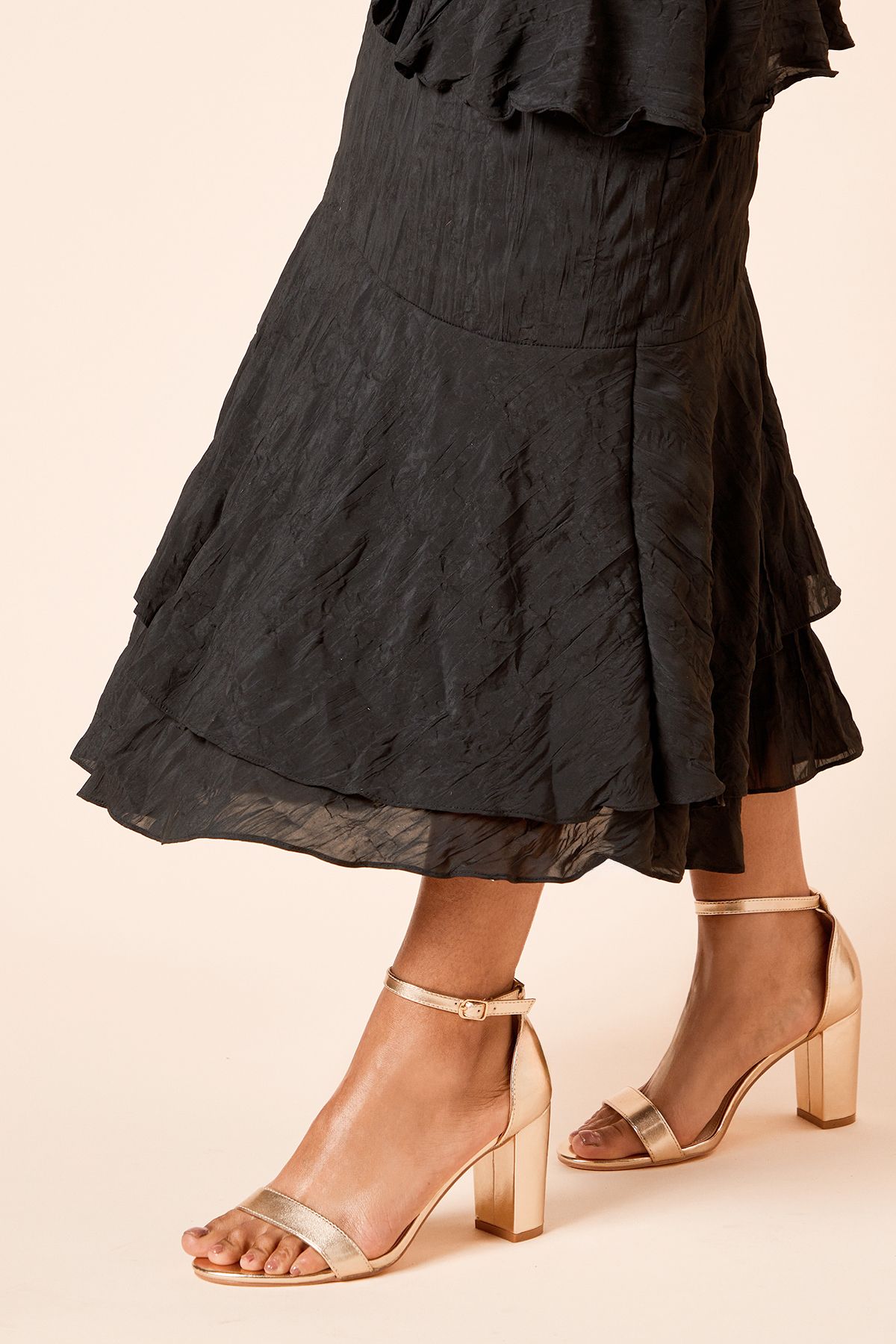 Dorothy Perkins Wide Fit Spark High Block Heel Sandals Gold image 3