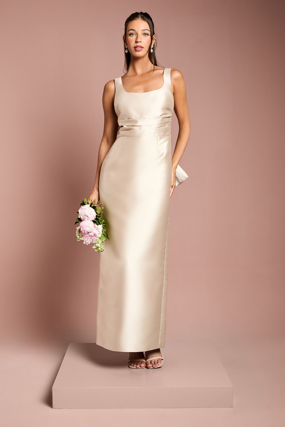 Coast Twill Sleeveless Column Bridesmaid Dress with Statement Bow Back Champagne image 1