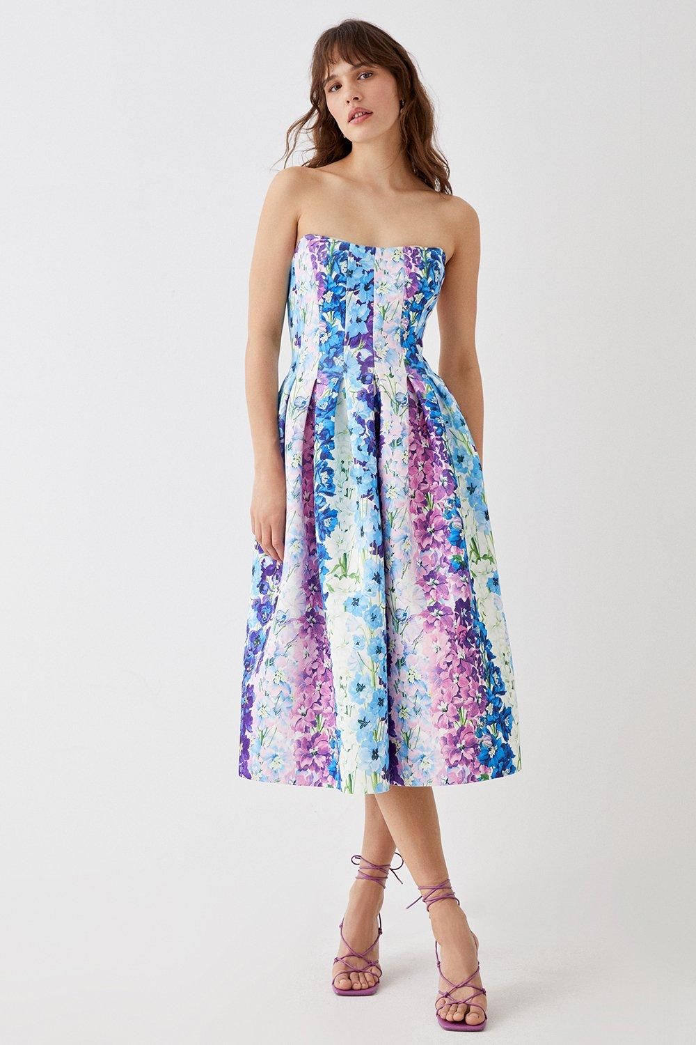 Coast Floral Stripe Scuba Corset Dress Multi image 1