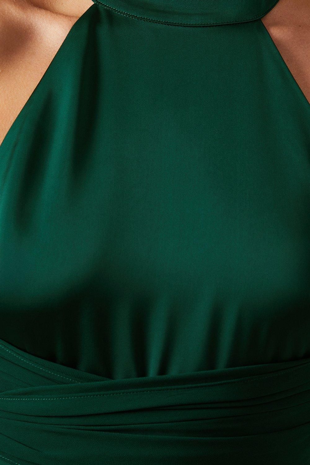 Coast Wrap Waist Detail Satin Halter Neck Bridesmaid Dress Emerald image 5