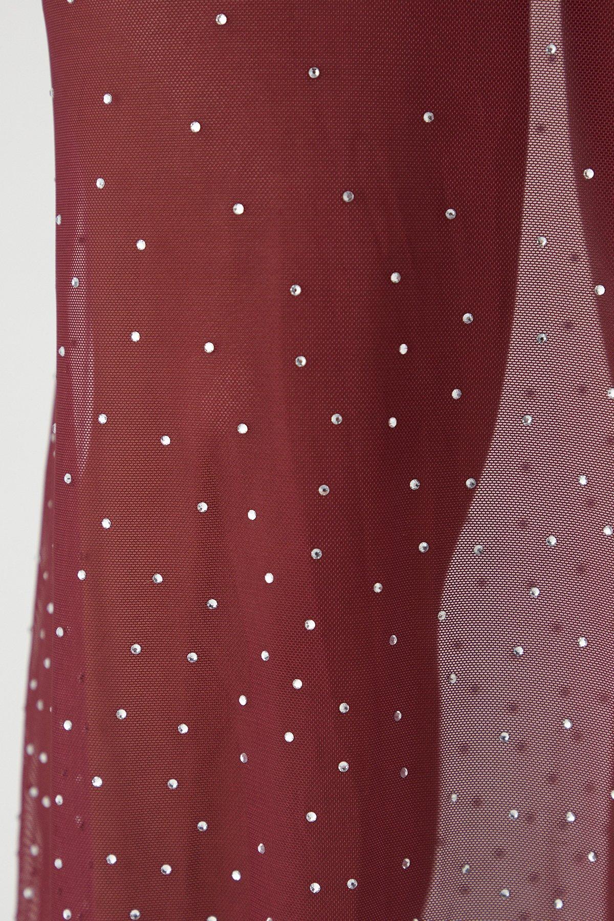 MissPap Sheer Ombre Diamante Embellished One Shoulder Maxi Dress Berry image 5