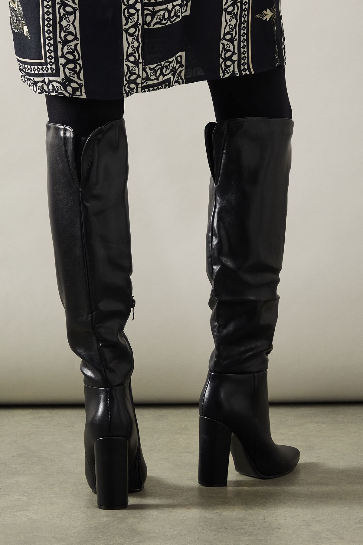 Oasis Kandi Faux Leather High Block Heel Pointed Over The Knee Boot Black image 3