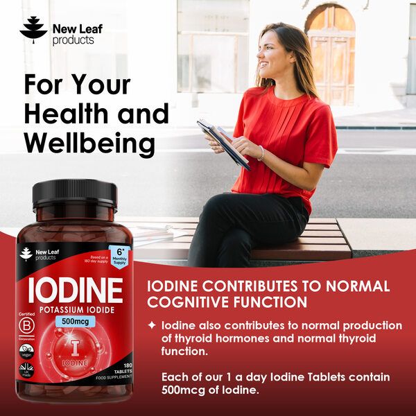 New leaf health Iodine Tablets 500mcg Supplement Vegan Thyroid Support 180 Capsules image 3