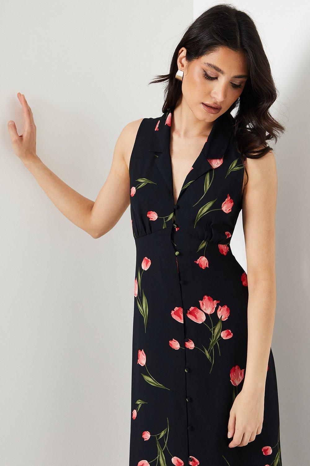 Dorothy Perkins Black Floral Button Through Midi Dress Black image 4