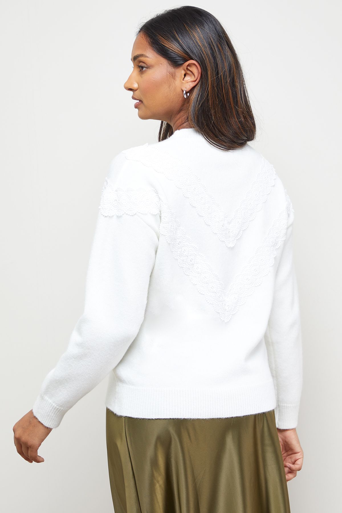 Oasis Lace Trim Crew Neck Jumper Ivory image 3