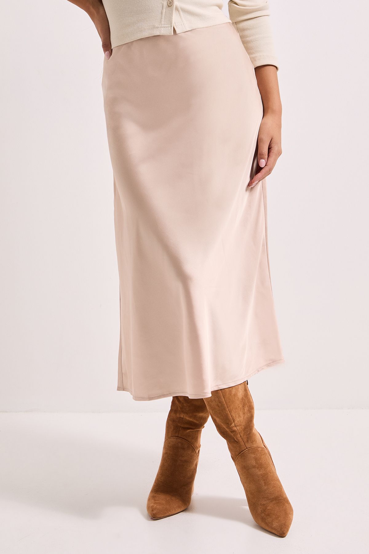 Dorothy Perkins Petite Satin Bias Cut Skirt Champagne image 2