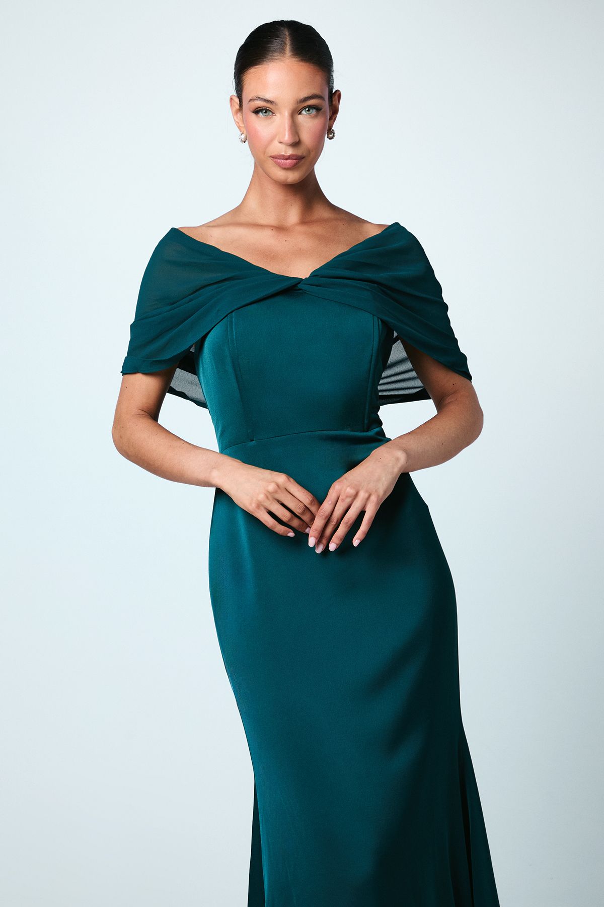 Coast Chiffon Bardot Satin Bridesmaid Dress Emerald image 2