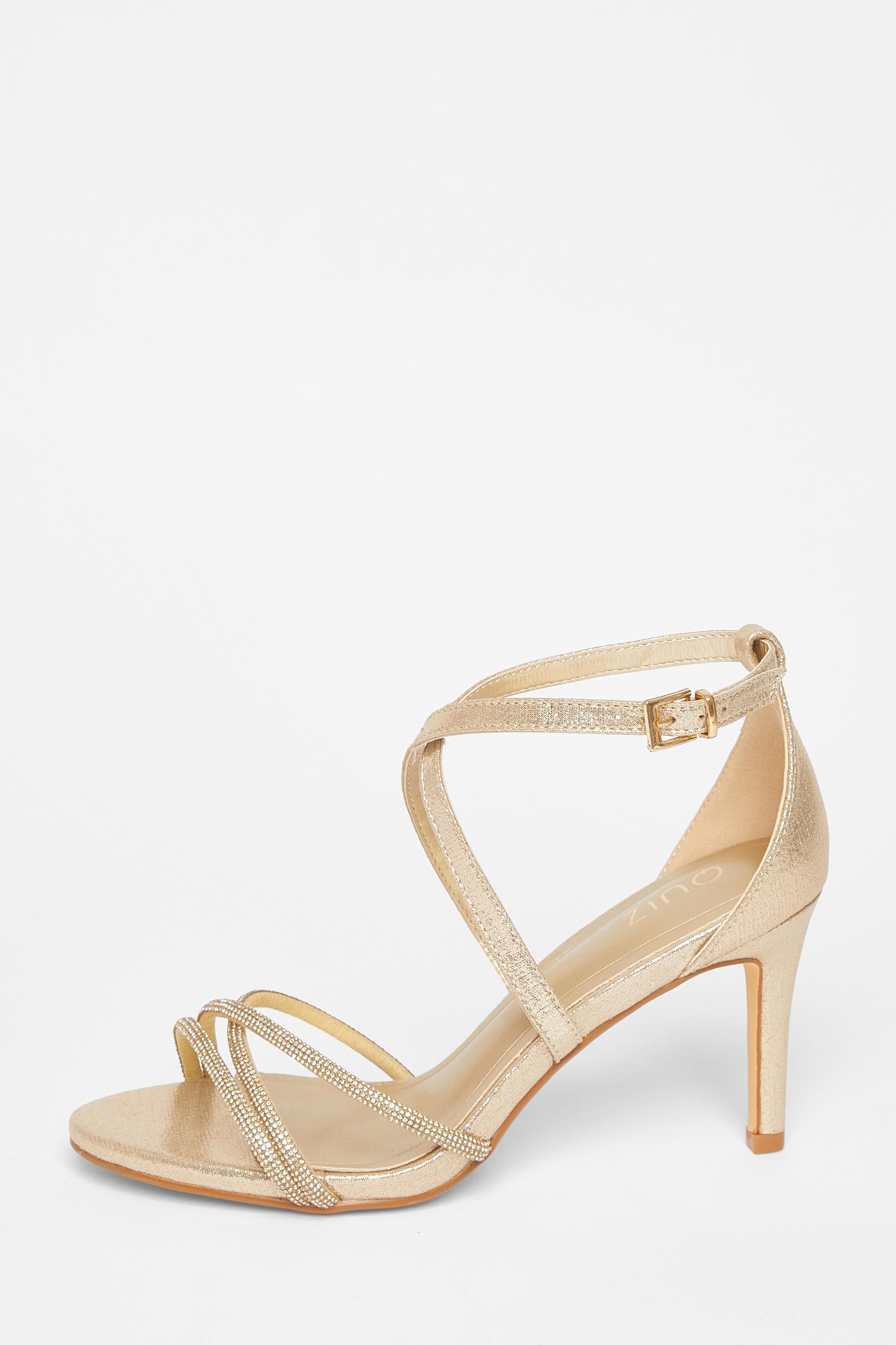 Quiz Gold Shimmer Cross Strap Heels image 3