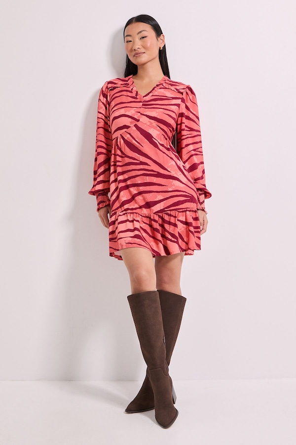 Dorothy Perkins Petite Frill Detail Tiered Smock Printed Mini Dress Orange