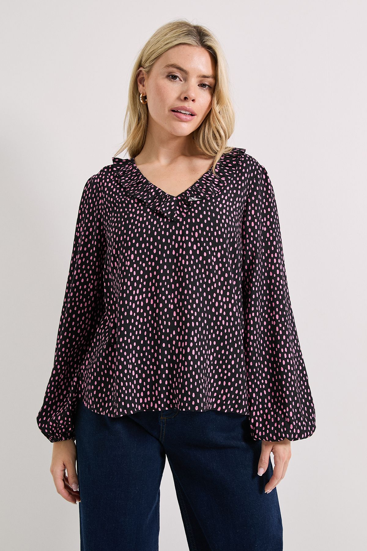 Dorothy Perkins Purple Spot Collar Detail Tie Sleeve Printed Blouse Purple image 2