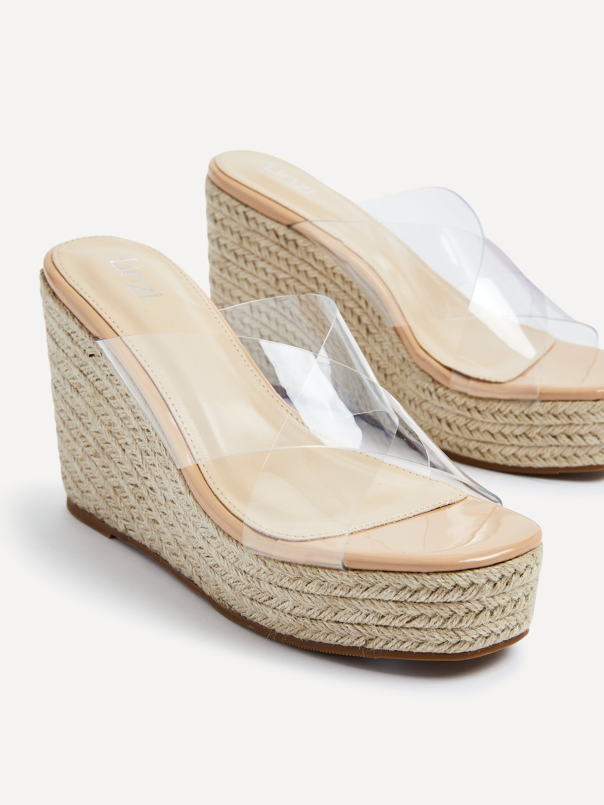 Linzi Shaylen Nude Perspex Crossover Rope Wedge image 4