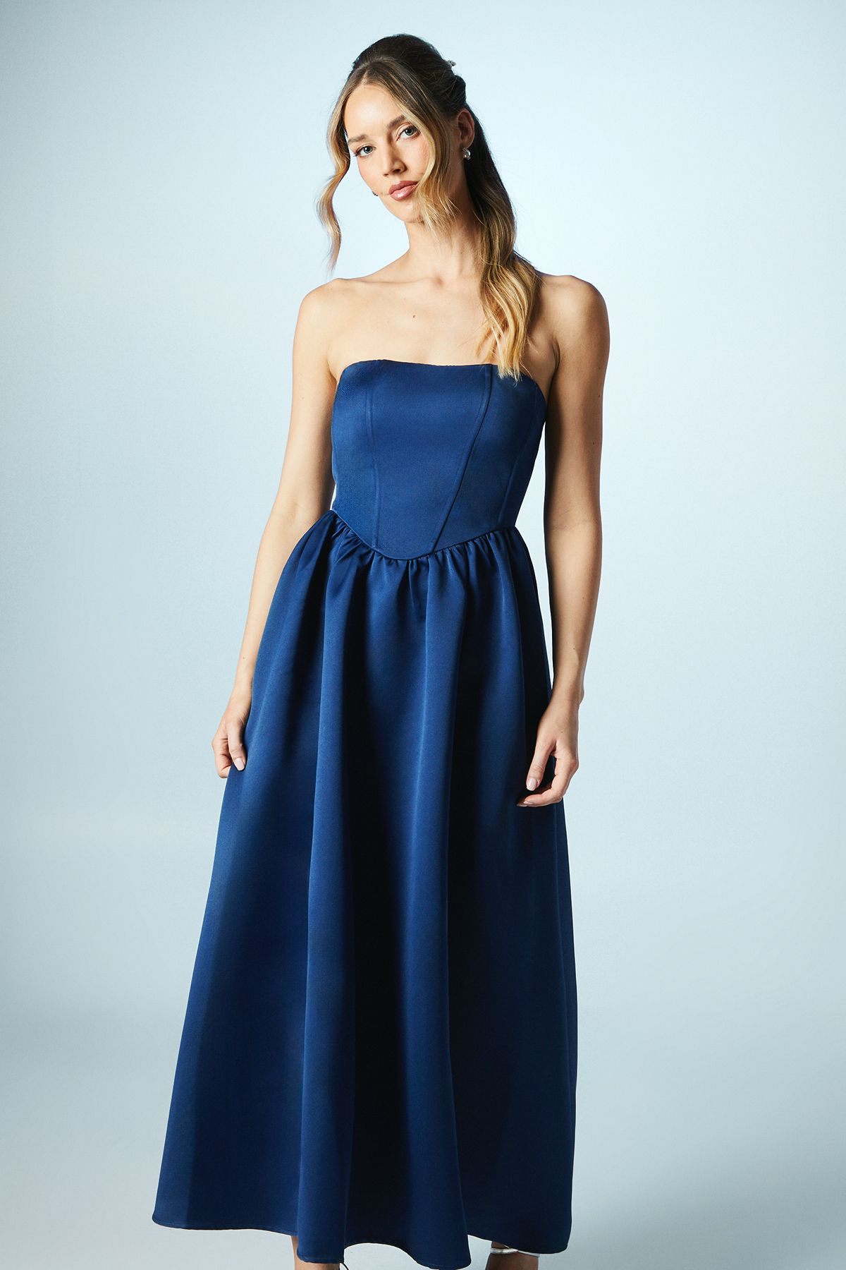 Coast Structured Satin Corset Bridesmaid Dress Navy image 2