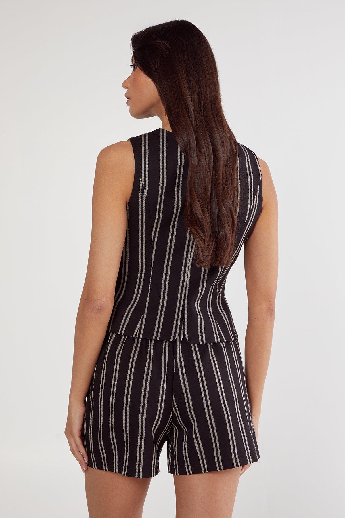 NastyGal (Az) Stripe Tailored Beaded Tie Front Vest Black image 4