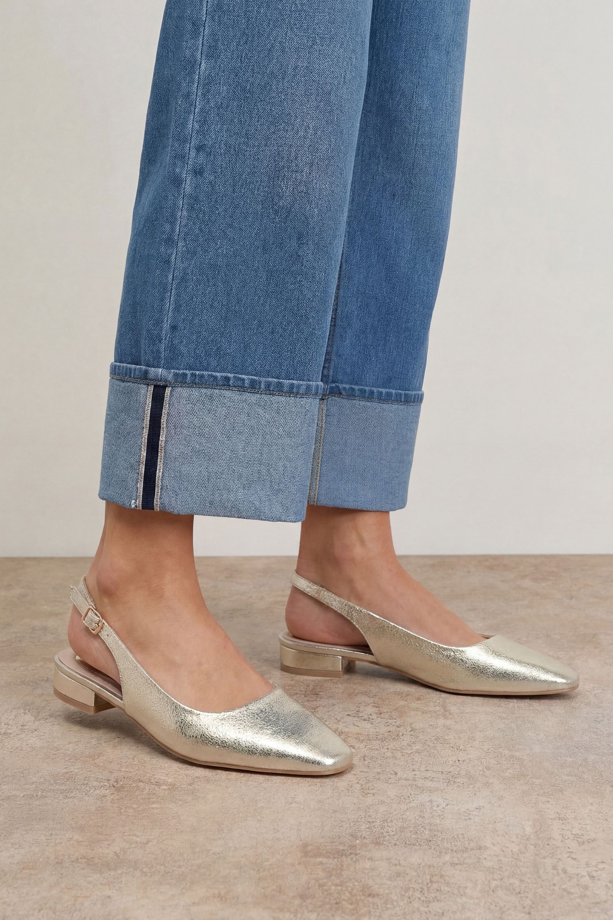 Oasis Millie Faux Metallic Leather Slingback Flat Shoes Gold