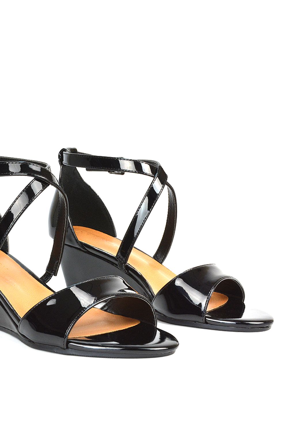 XY London 'Kylie' Strappy Mid Wedge Heel Shoes With Ankle Strap image 6