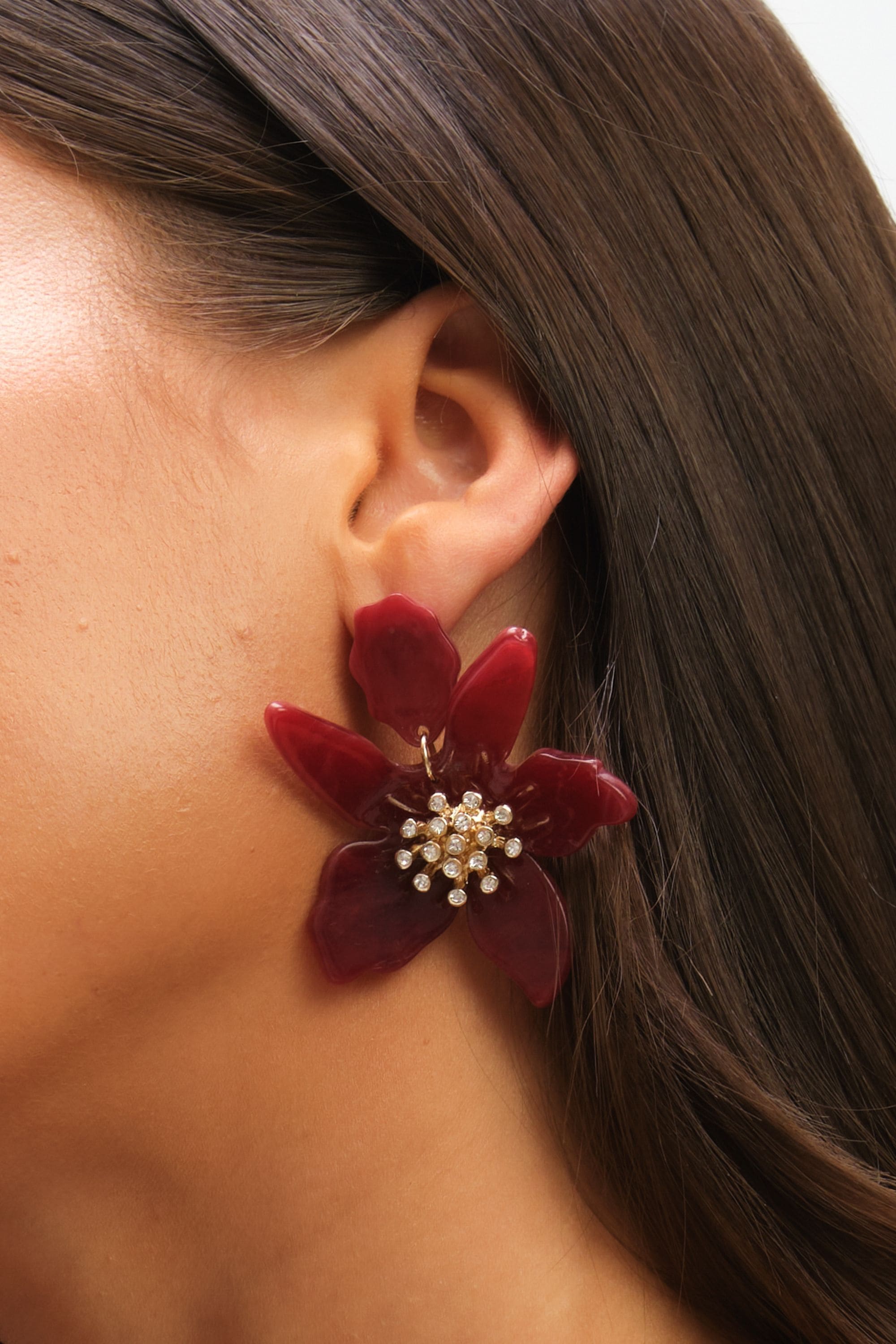 Mood Burgundy Resin Flower Statement Drop Earrings image 3