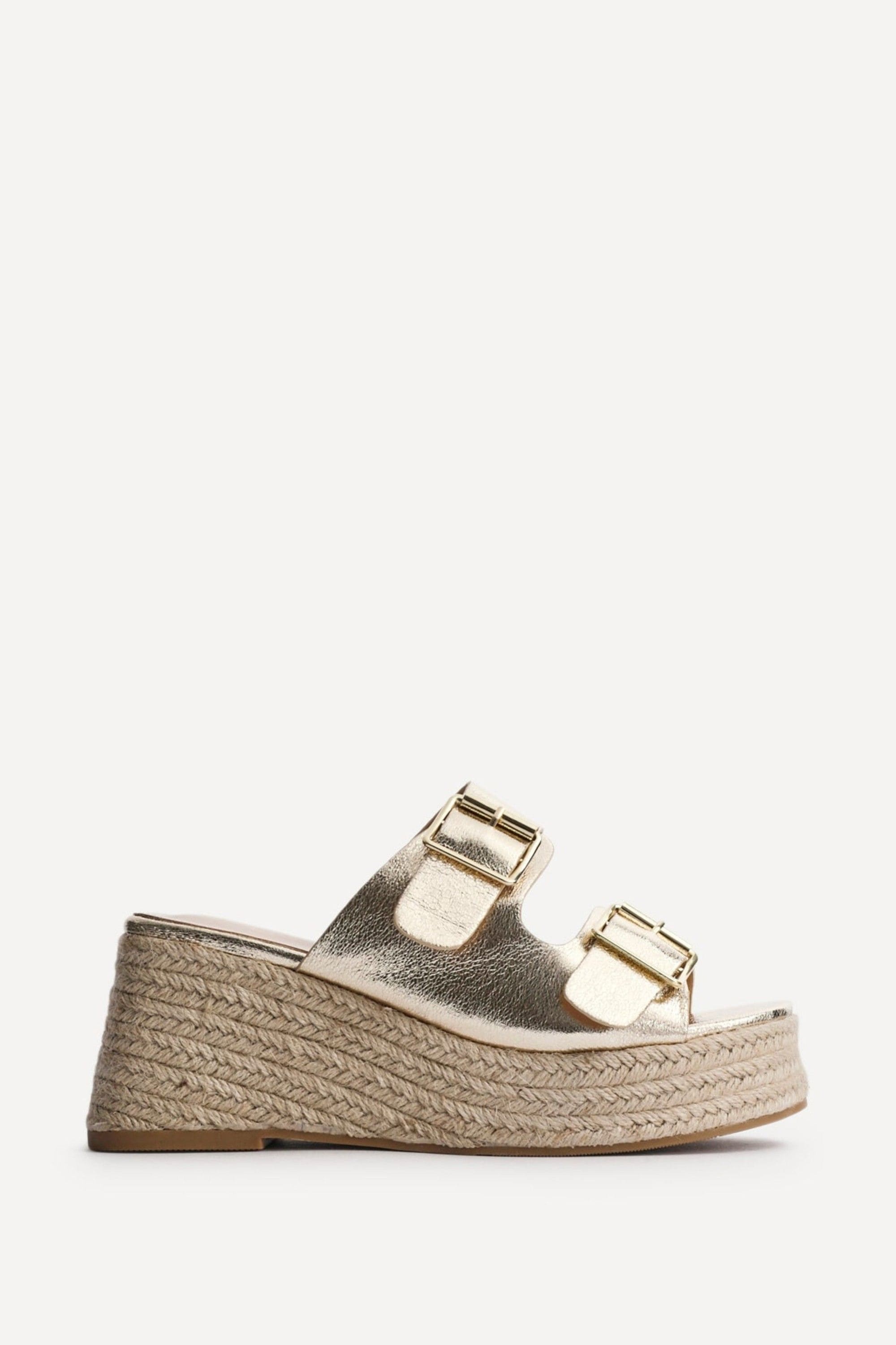 Linzi Impact Gold Faux Leather Double Buckle Espadrille Wedge Mule image 1
