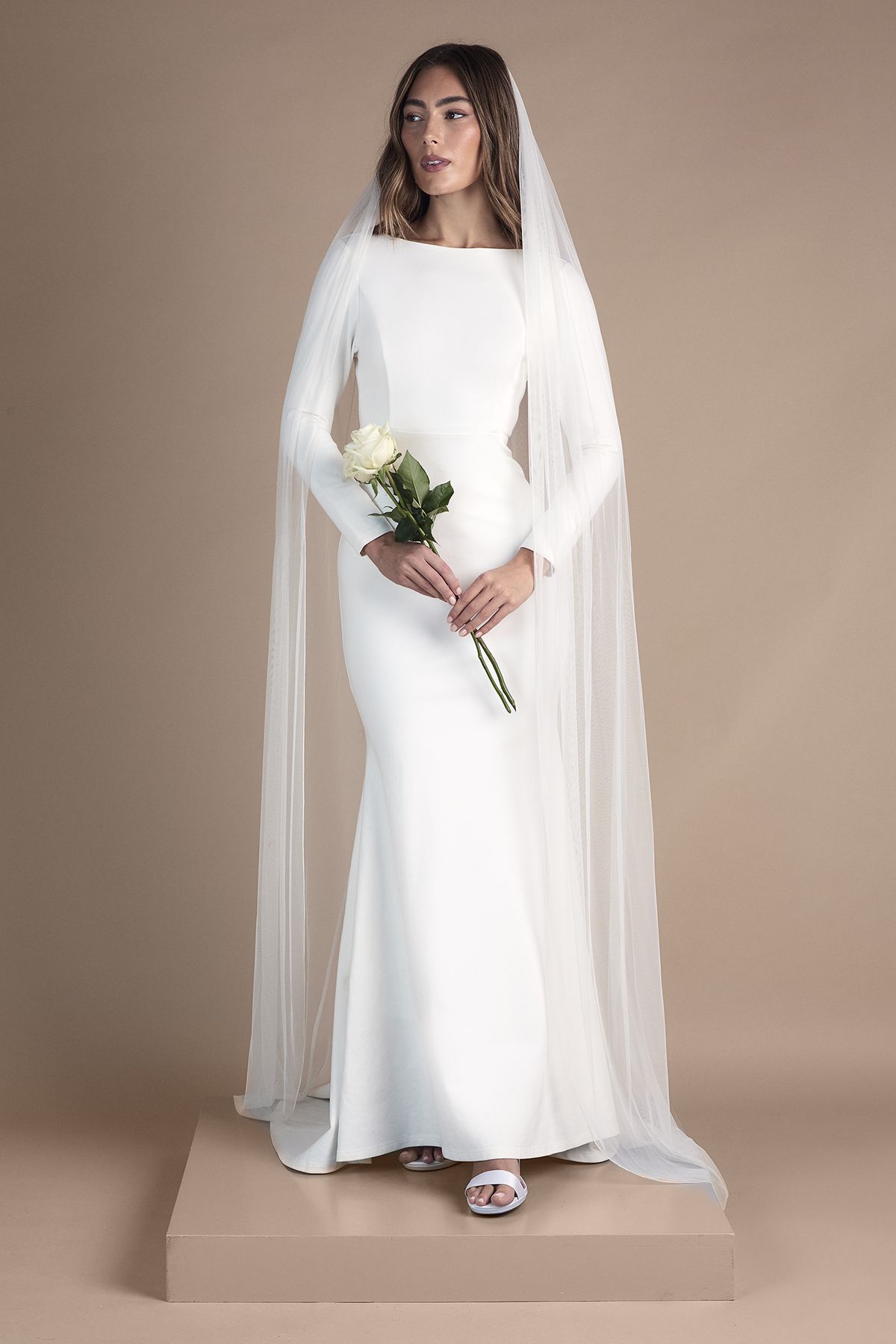 Coast Petite Slash Neck Puddle Wedding Dress Ivory image 1