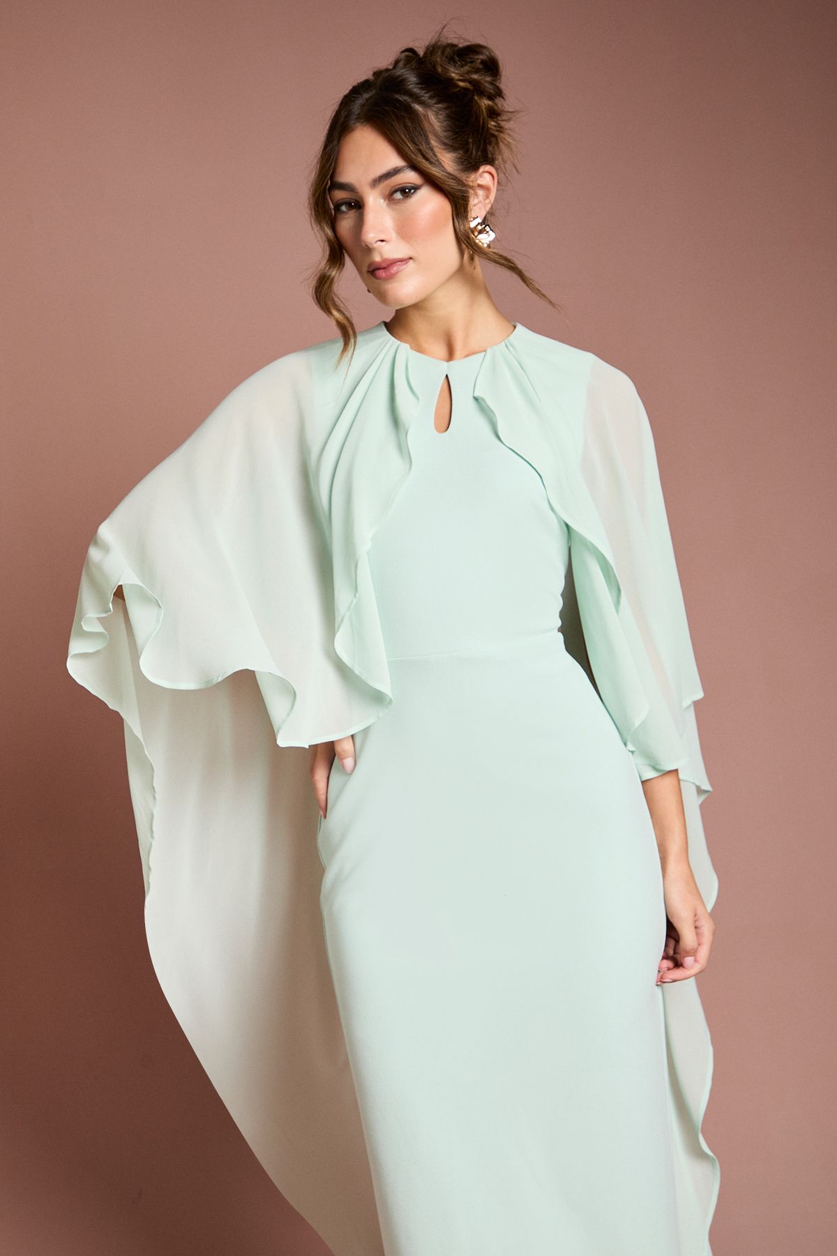 Coast Ruffle Chiffon Cape Crepe Maxi Dress Mint image 2