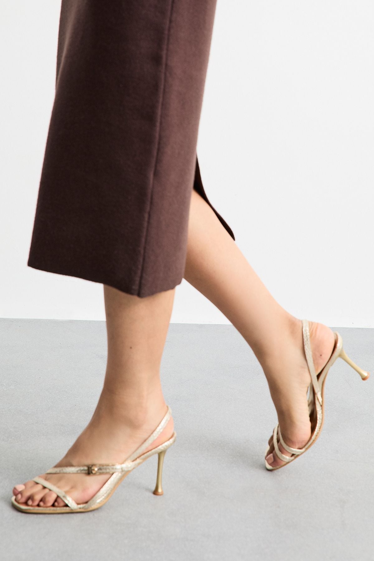 MissPap Snake Print High Stiletto Heel Strappy Sandals Gold