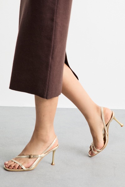 MissPap Snake Print High Stiletto Heel Strappy Sandals Gold