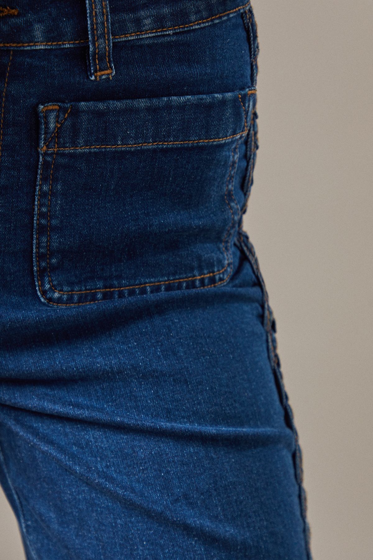 Warehouse High Waist Denim Bootcut With Patch Pockets Dark Wash image 5