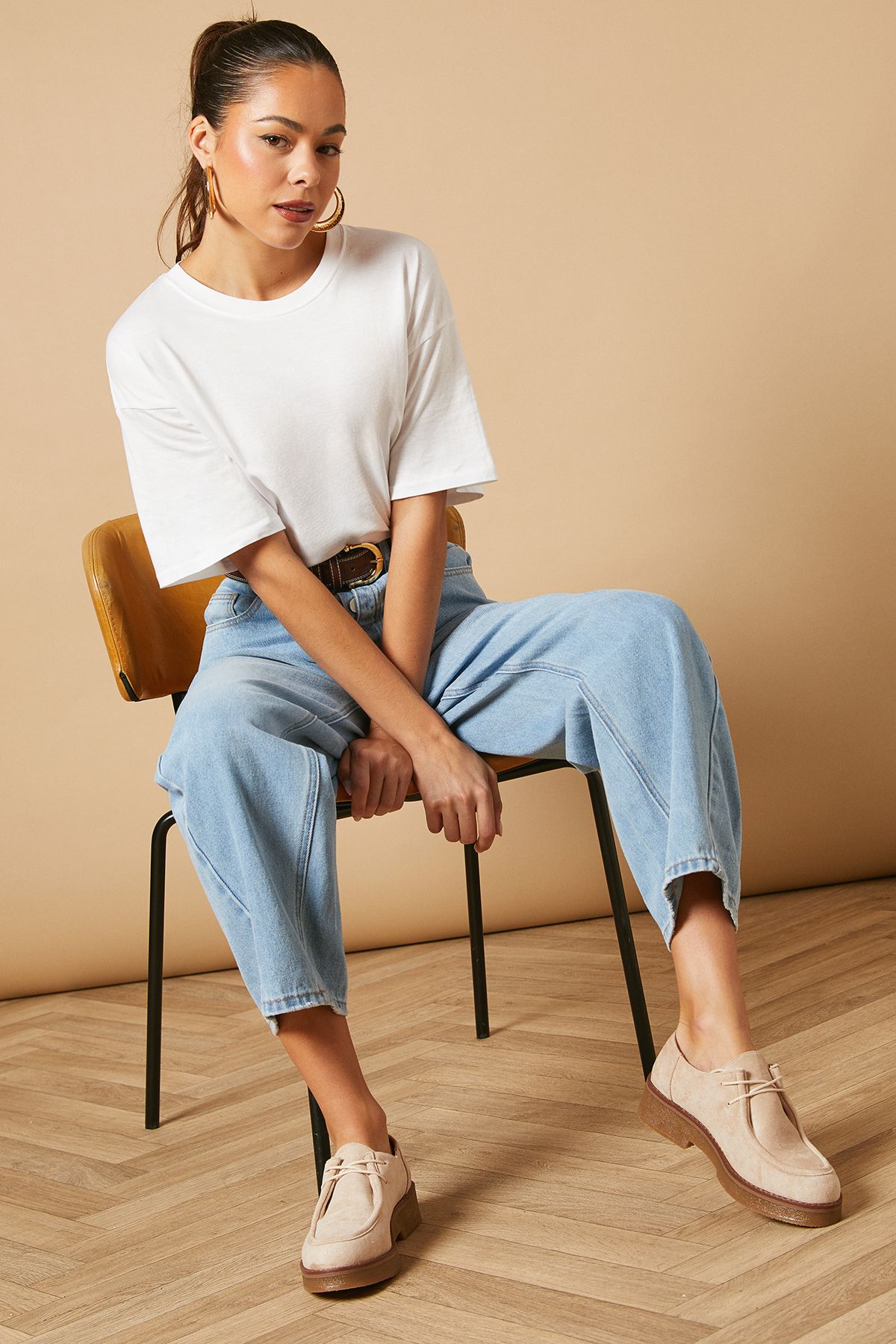 Oasis Lucina Faux Suede Lace Up Chunky Shoes Beige image 1