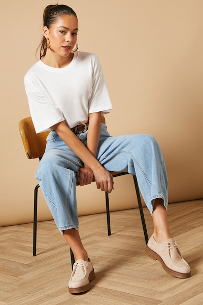 Oasis Lucina Faux Suede Lace Up Chunky Shoes Beige