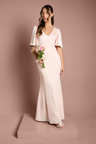Coast Contrast Satin Angel Sleeve Open Back Bridesmaid Dress Blush