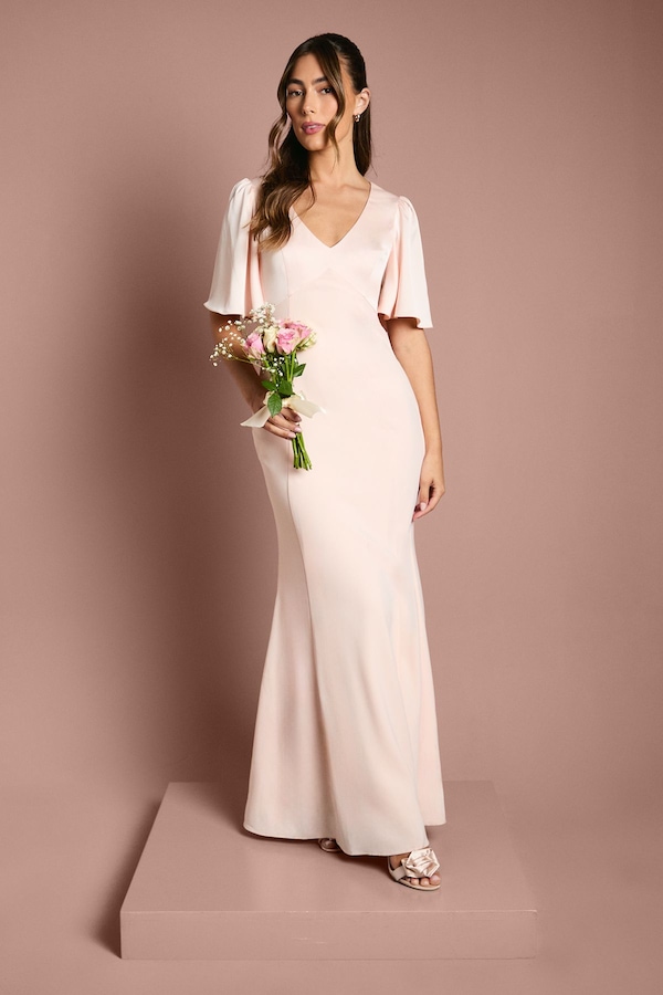 Coast Contrast Satin Angel Sleeve Open Back Bridesmaid Dress Blush