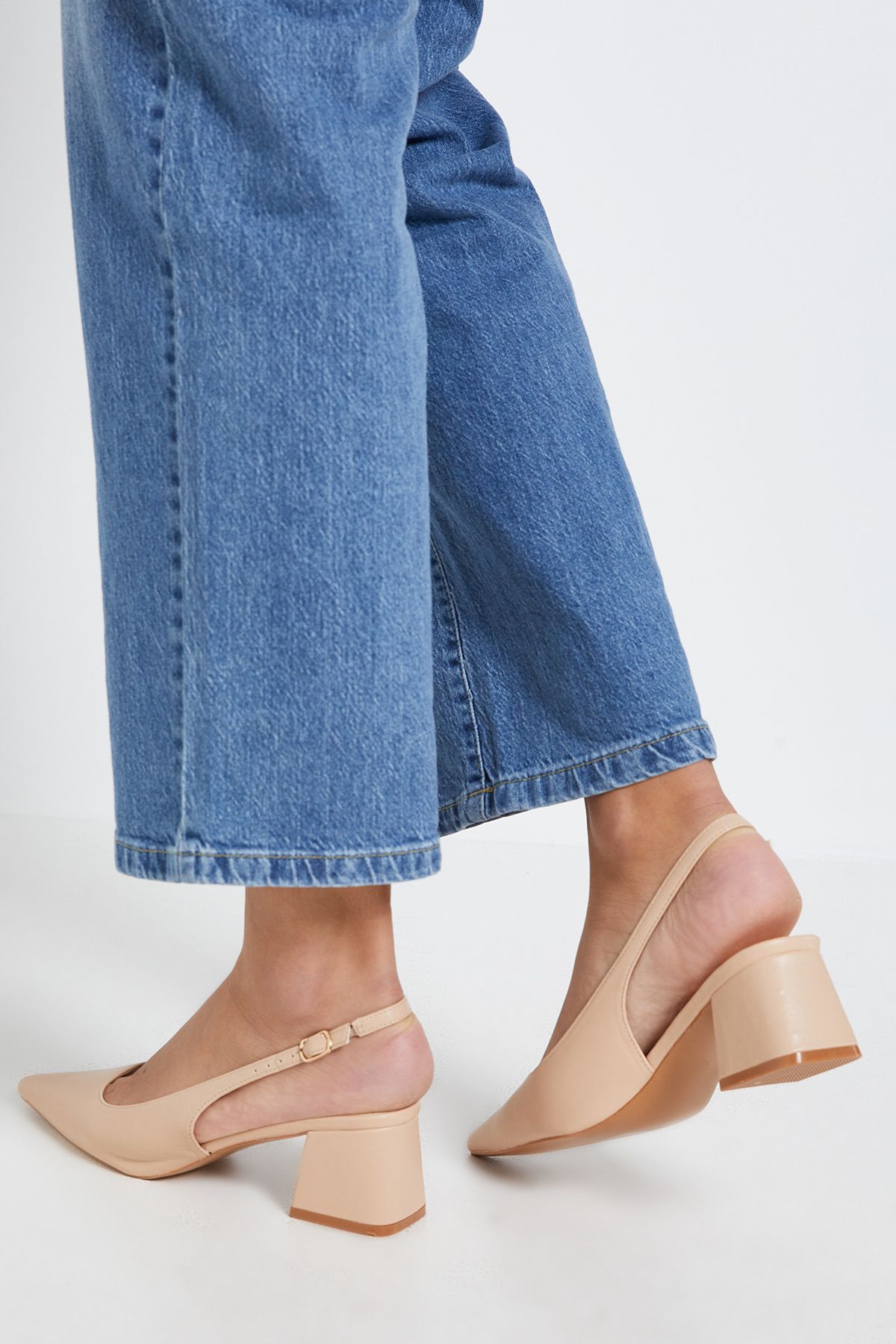 Dorothy Perkins Blanchette Faux Leather Medium Heel Court Shoes Beige image 3